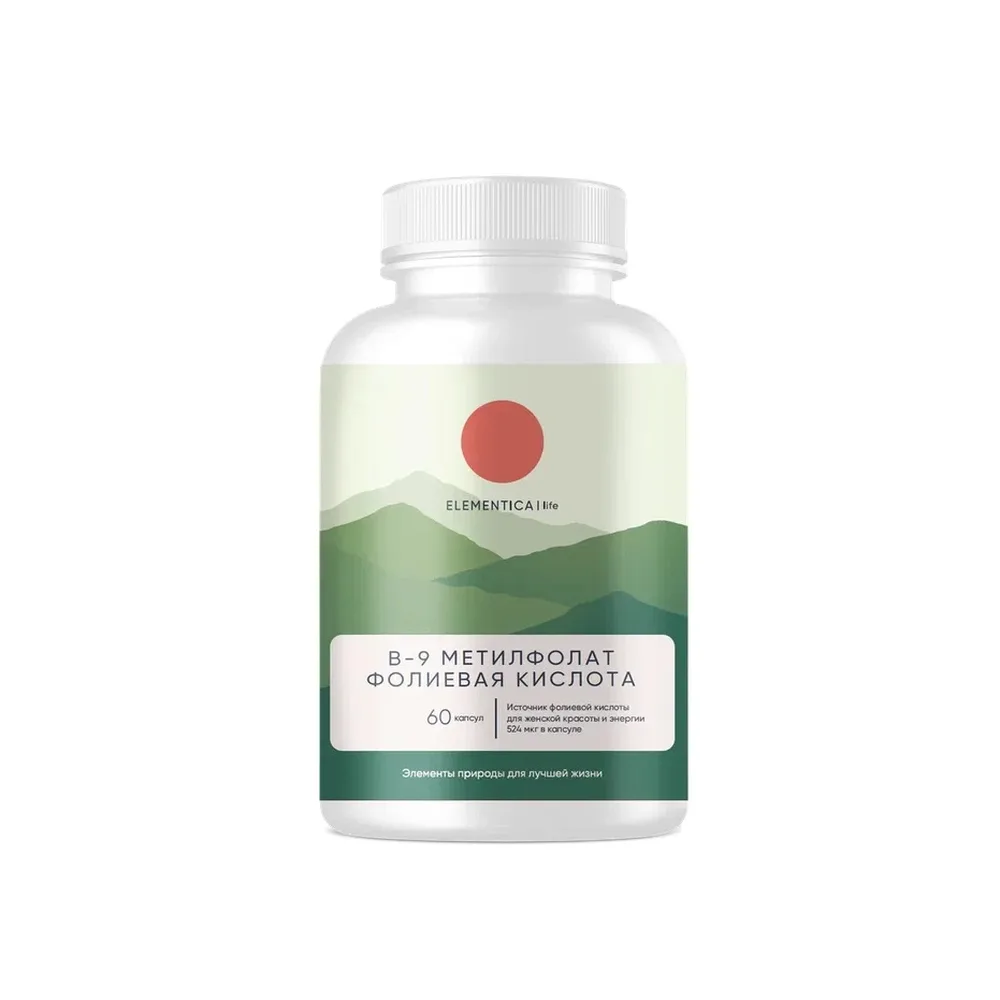 Elementica Life B-9 Methylfolate Folic Acid 60 Capsules 400 mg