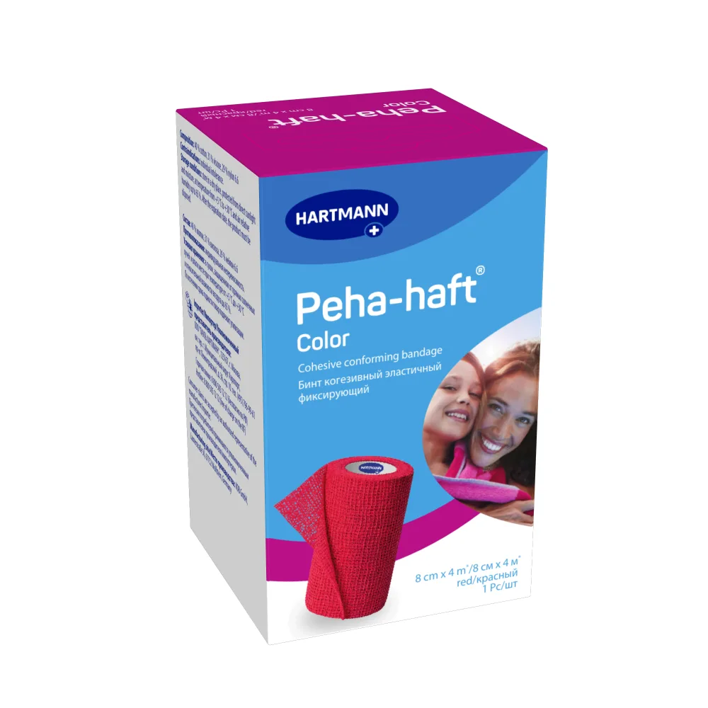 Peha-Haft Color Bandage 8 cm x 4 m/Red Cohesive Elastic Fixative