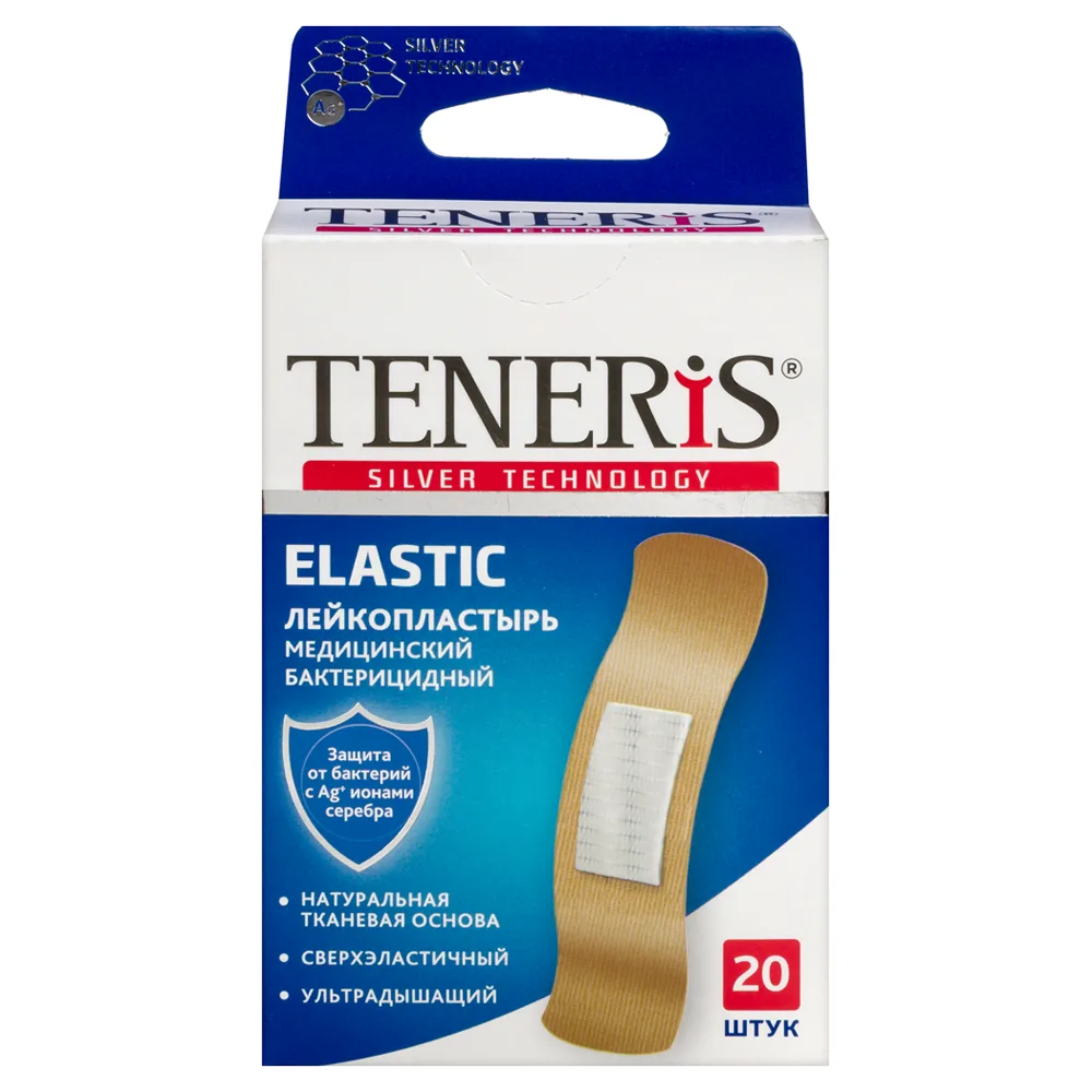 Teneris medical adhesive plaster bactericidal fabric-based 7.6x1.9 cm 20 pcs.