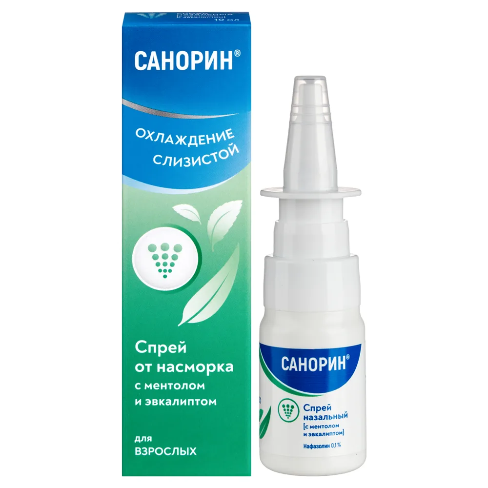 Sanorin 0.1% nasal spray with menthol and eucalyptus 10 ml