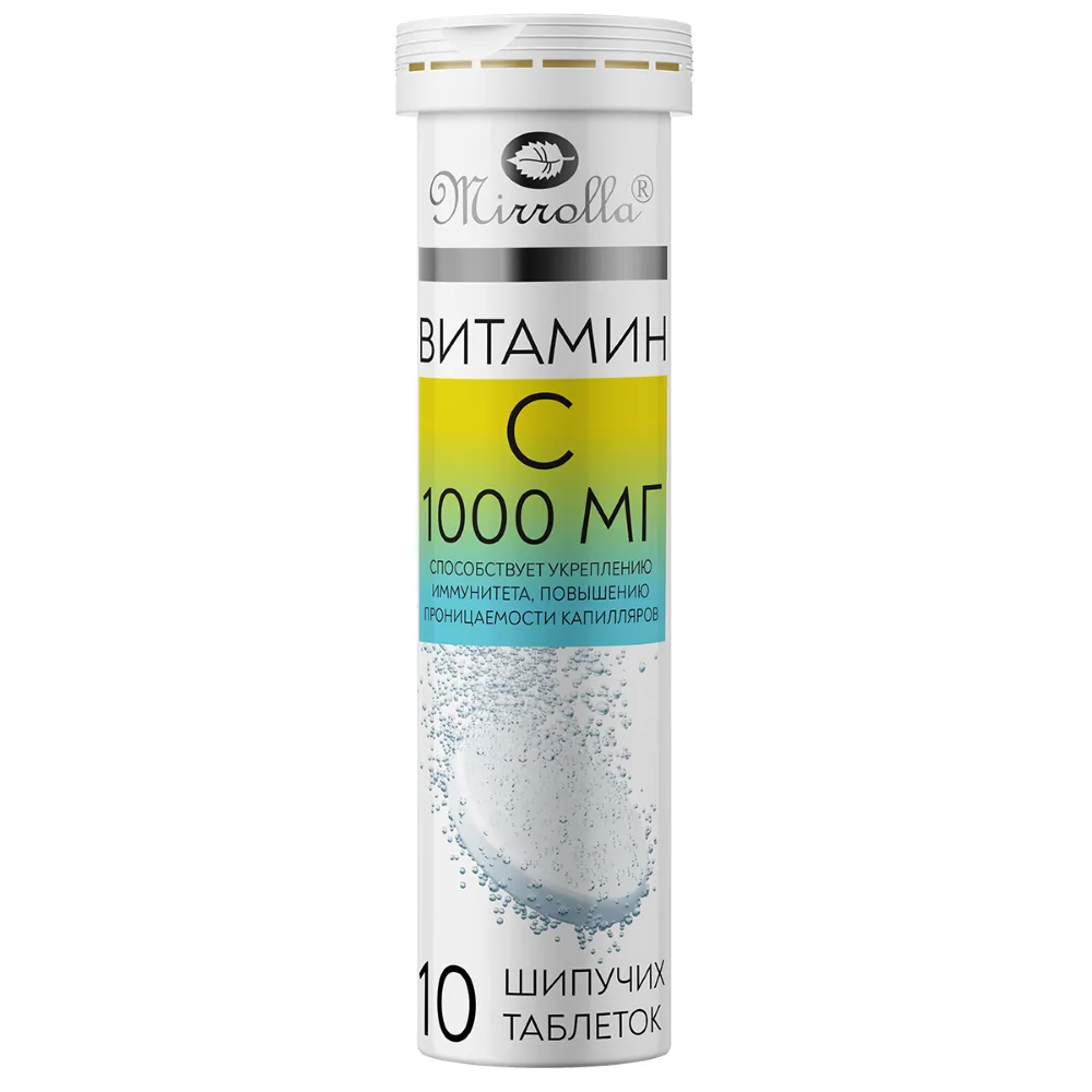 Mirrolla vitamin C 1000 mg 10 effervescent tablets orange flavor 3800 mg