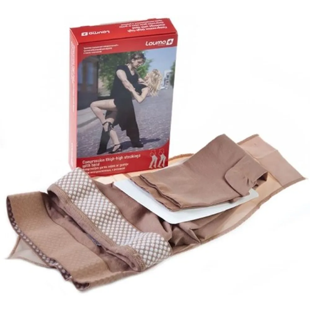 Lauma medical compression stockings with cotton, open toe, with rubber band/2nd class/size 3k/natural