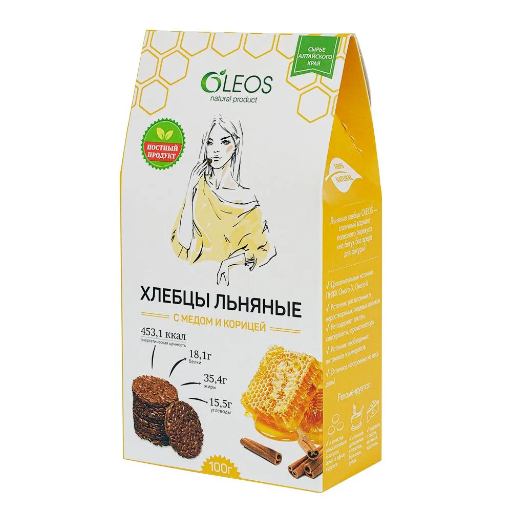 Oleos Flaxseed Crispbreads with Honey and Cinnamon 100 g