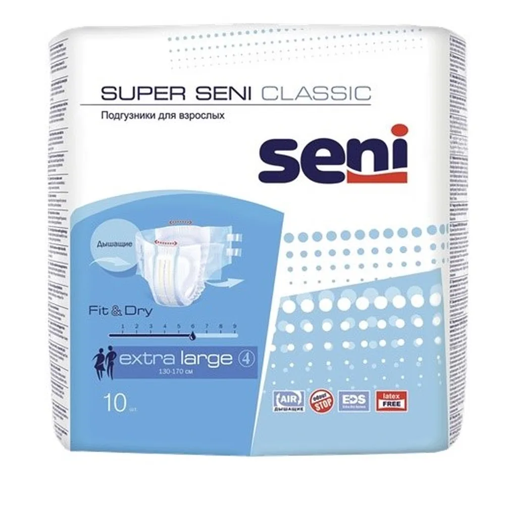 Seni Super Classic Adult Diapers Extra Large Waist Circumference 130-170 cm 10 pcs