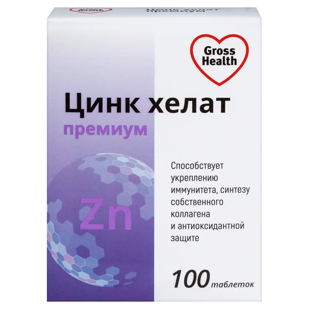 Gross Health Zinc Chelate Premium 100 coated tablets 0.5 g/Erkapharm