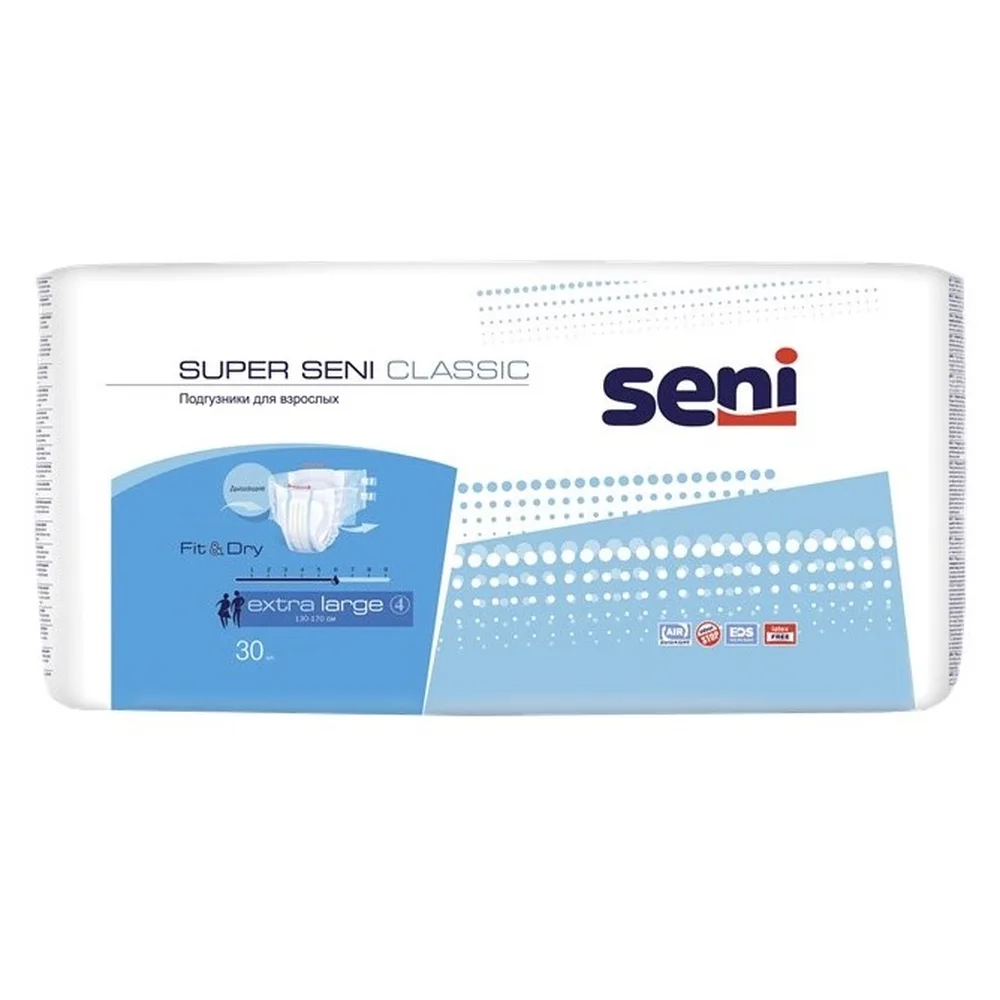 Seni Super Classic Adult Diapers Size Extra Large Waist Circumference 130-170 cm 30 pcs