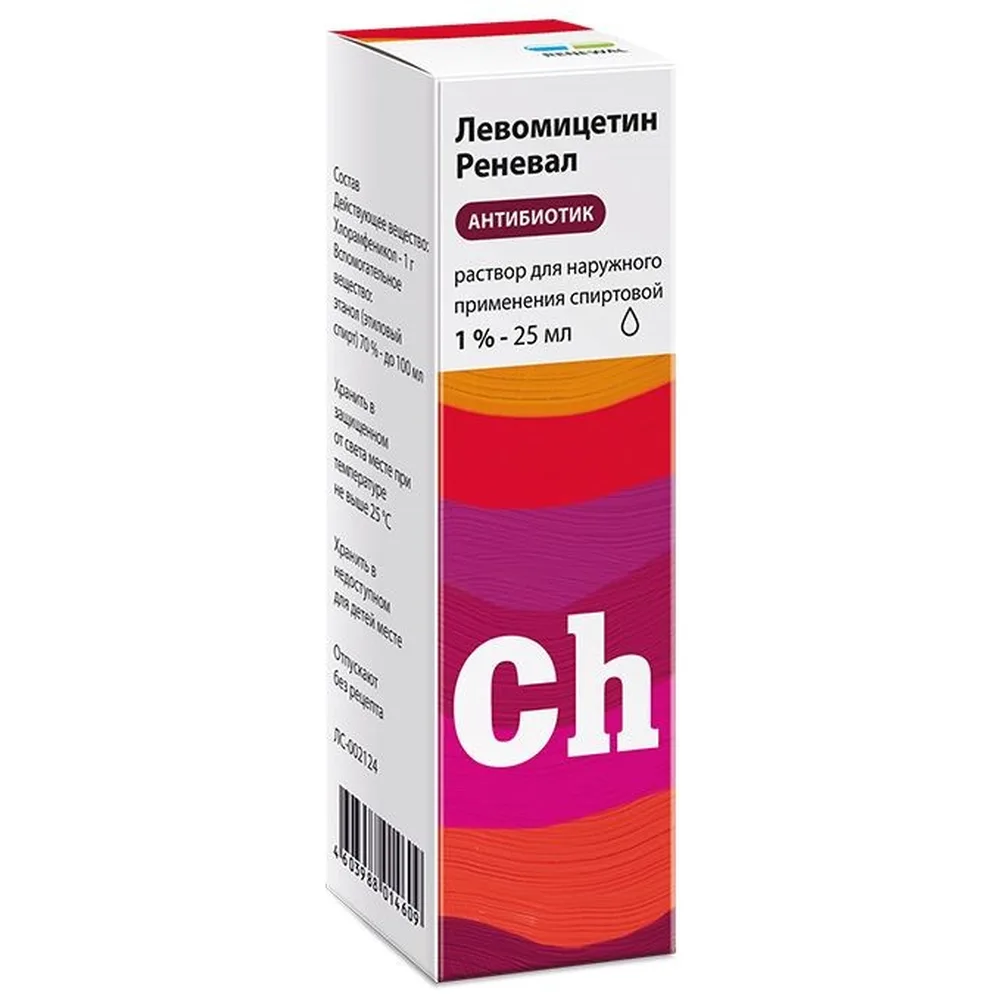 Chloramphenicol Reneval 1% 25 ml dropper bottle solution for external use alcohol-based