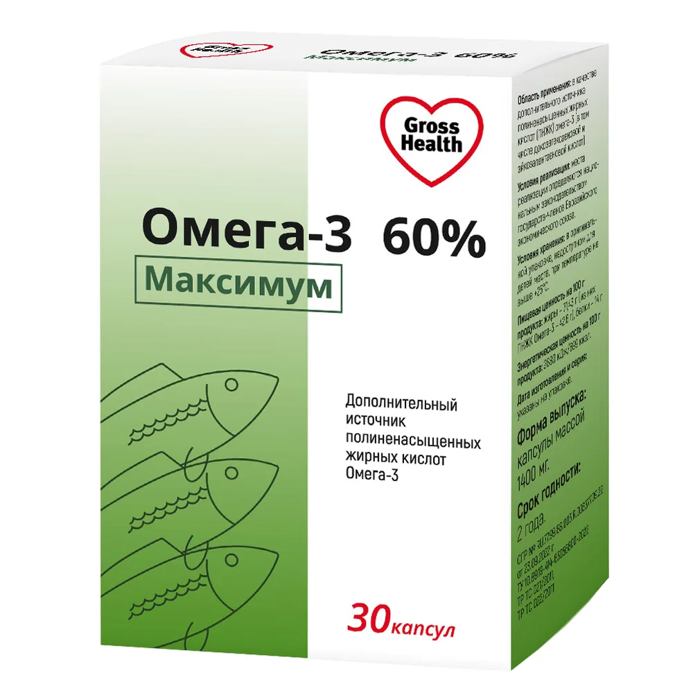 Gross Health Omega 3-60% Maximum 30 Capsules 1400 mg