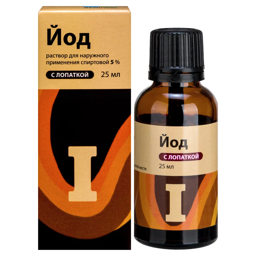 Iodine 5% solution for external use alcohol 25 ml bottle with spatula