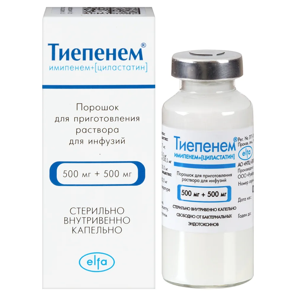 Tiepenem 500 mg + 500 mg powder for solution preparation vial 1 pc.