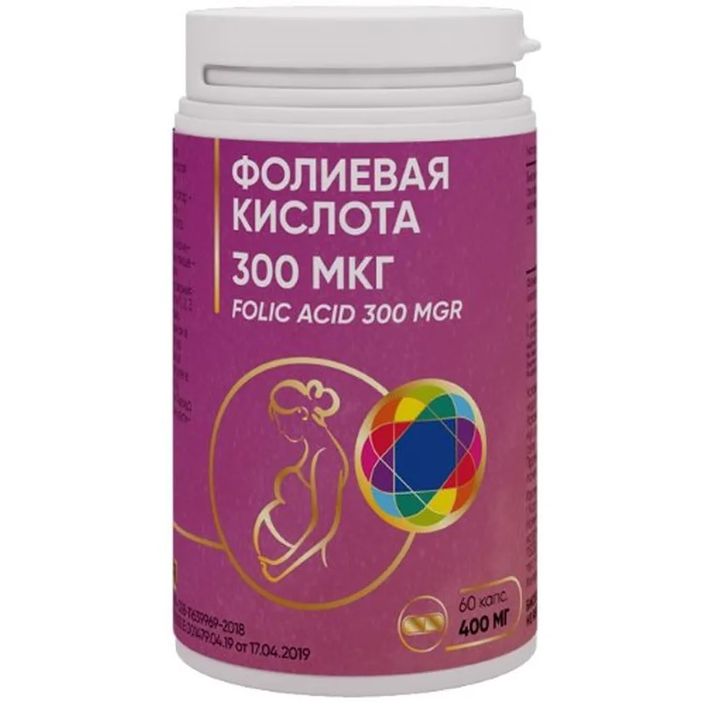 Folic acid 300 mcg 60 capsules 400 mg