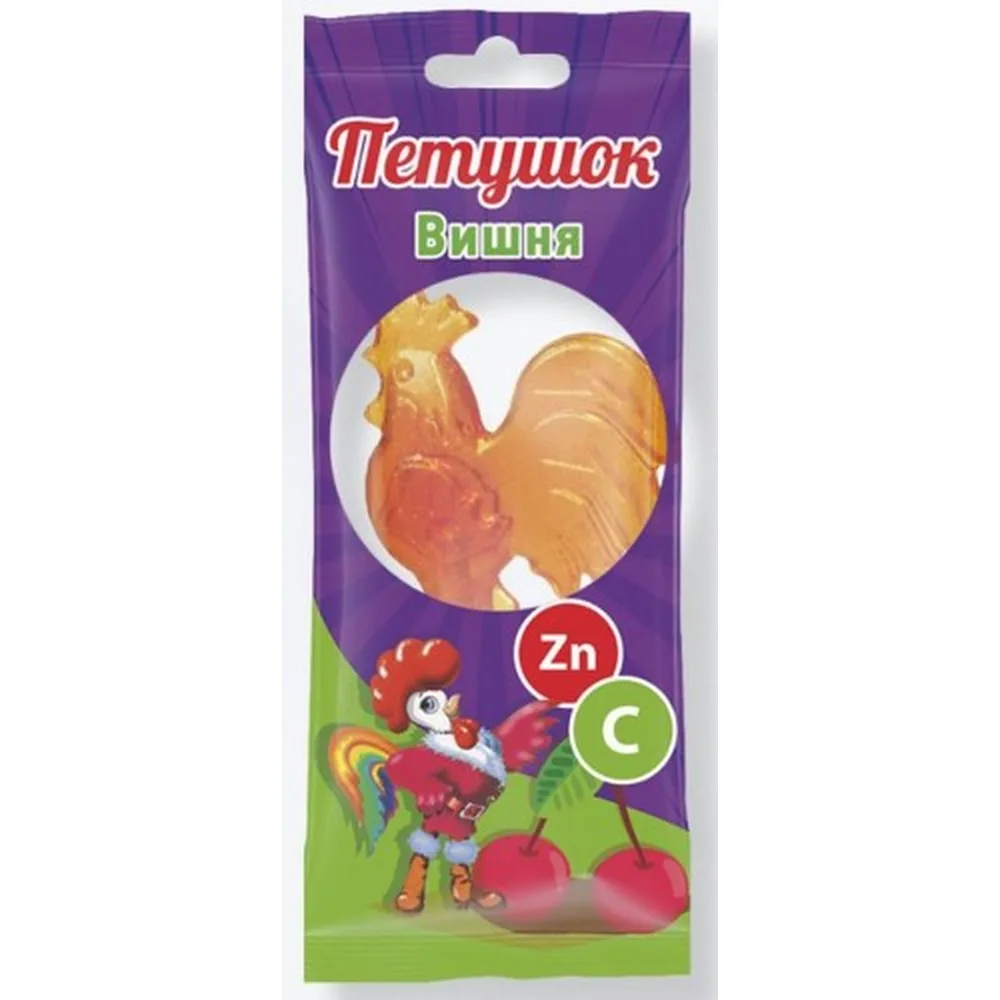 Petushok Lollipop Candy with Zinc and Vitamin C Cherry Flavor 17 g