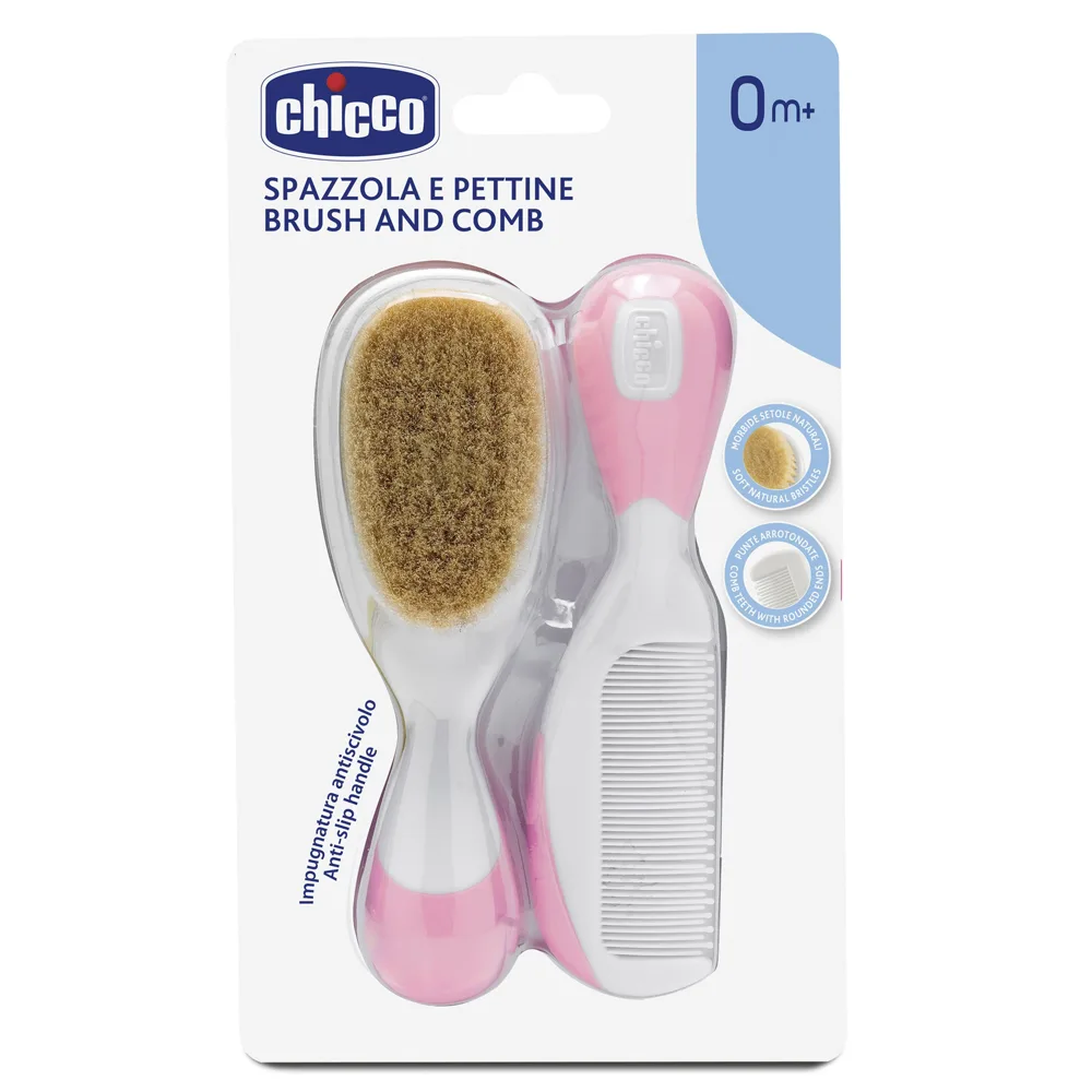 Chicco Natural Comb and Brush 0+/Pink