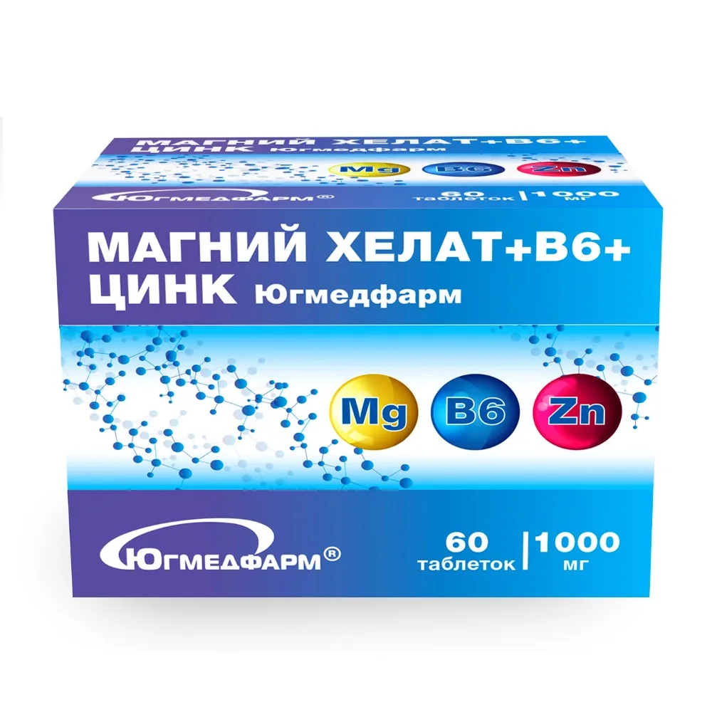 Magnesium Chelate + Zinc 60 tablets 1000 mg/Yugmedfarm