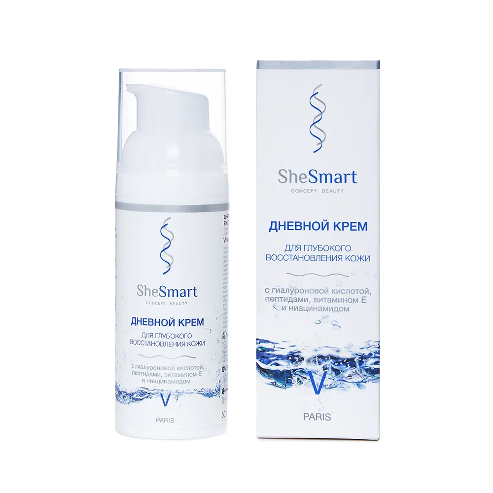 Shesmart cream day for deep skin restoration with hyaluronic acid, peptides, niacinamide, and vitamin E 50 ml