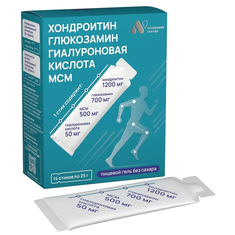 Altai Nectar Chondroitin Glucosamine MSM Hyaluronic Acid 14 Sticks Gel Food Sugar-Free 25 g