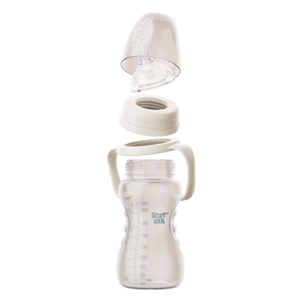 Roxy-kids feeding bottle with wide neck and handles silicone nipple size L 6+ 260 ml/coconut