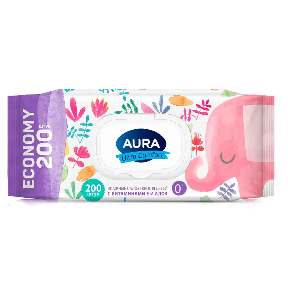 Aura Baby Wipes Big Pack with Lid 200 pcs