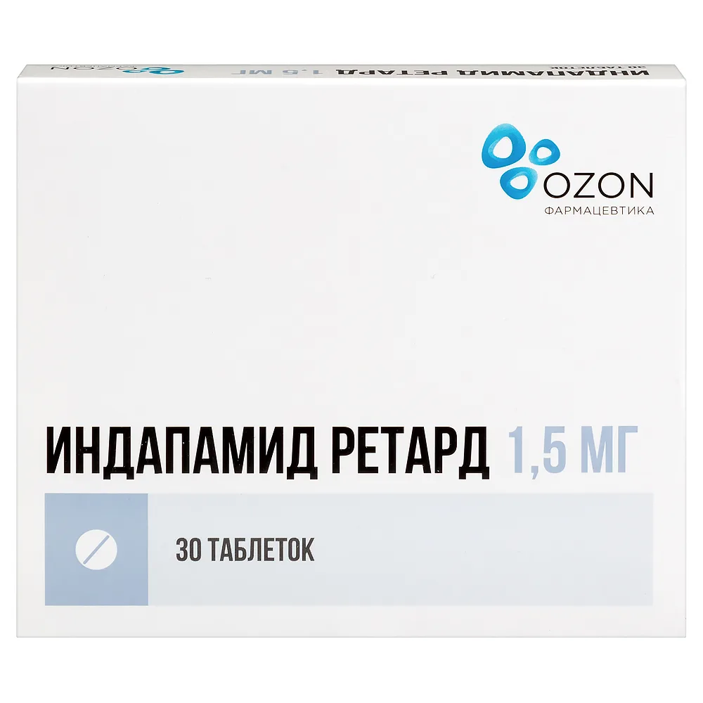 Indapamide retard 1.5 mg 30 coated prolonged-release tablets