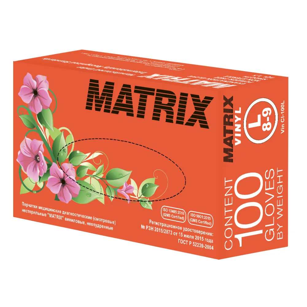 Matrix Vinyl Examination Gloves Non-Sterile Powder-Free Size L 50 Pairs