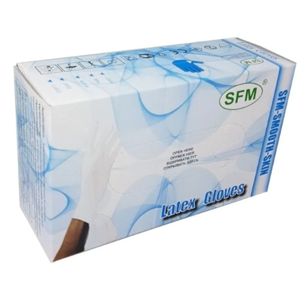 SFM Non-Sterile Latex Examination Gloves M 50 Pairs/Natural Powdered