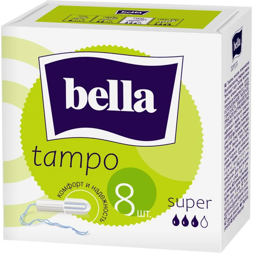 Bella Tampo Women's Hygienic Tampons Comfort and Reliability Super 8 pcs.