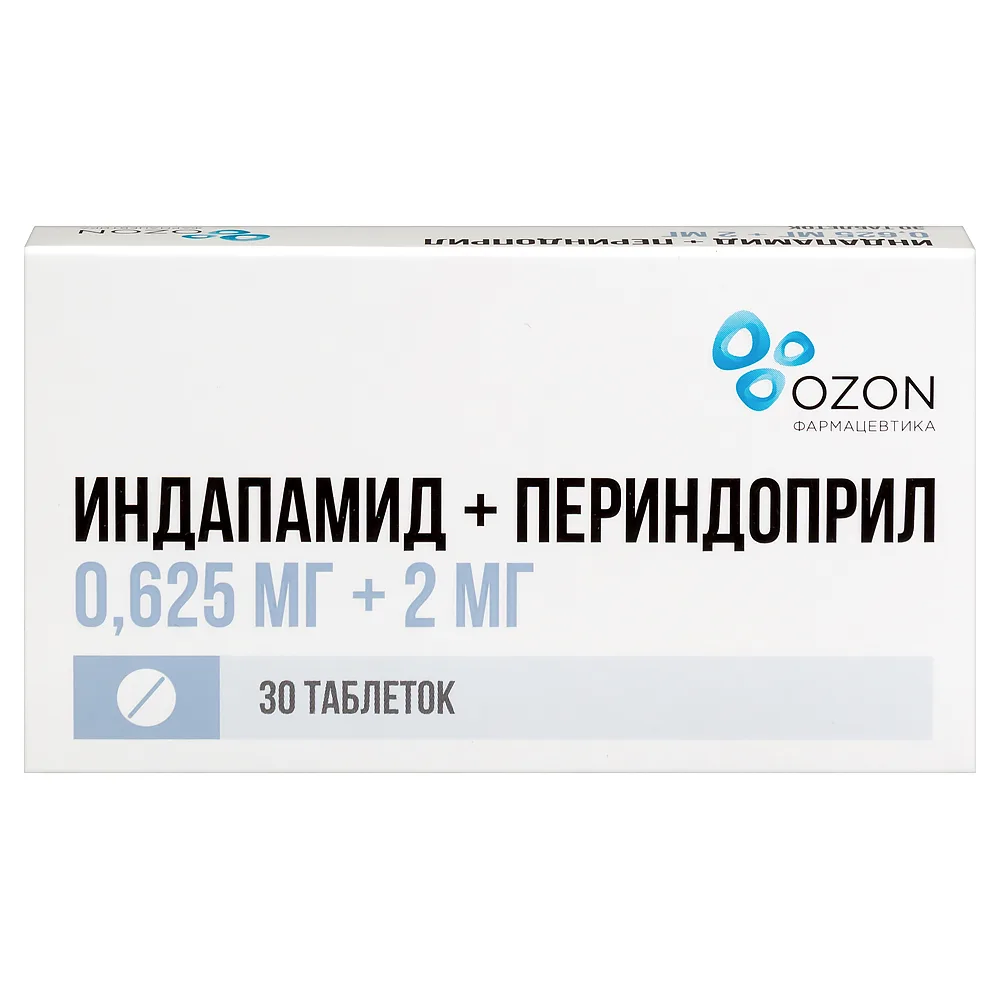 Indapamide + Perindopril 0.625 mg + 2 mg 30 tablets