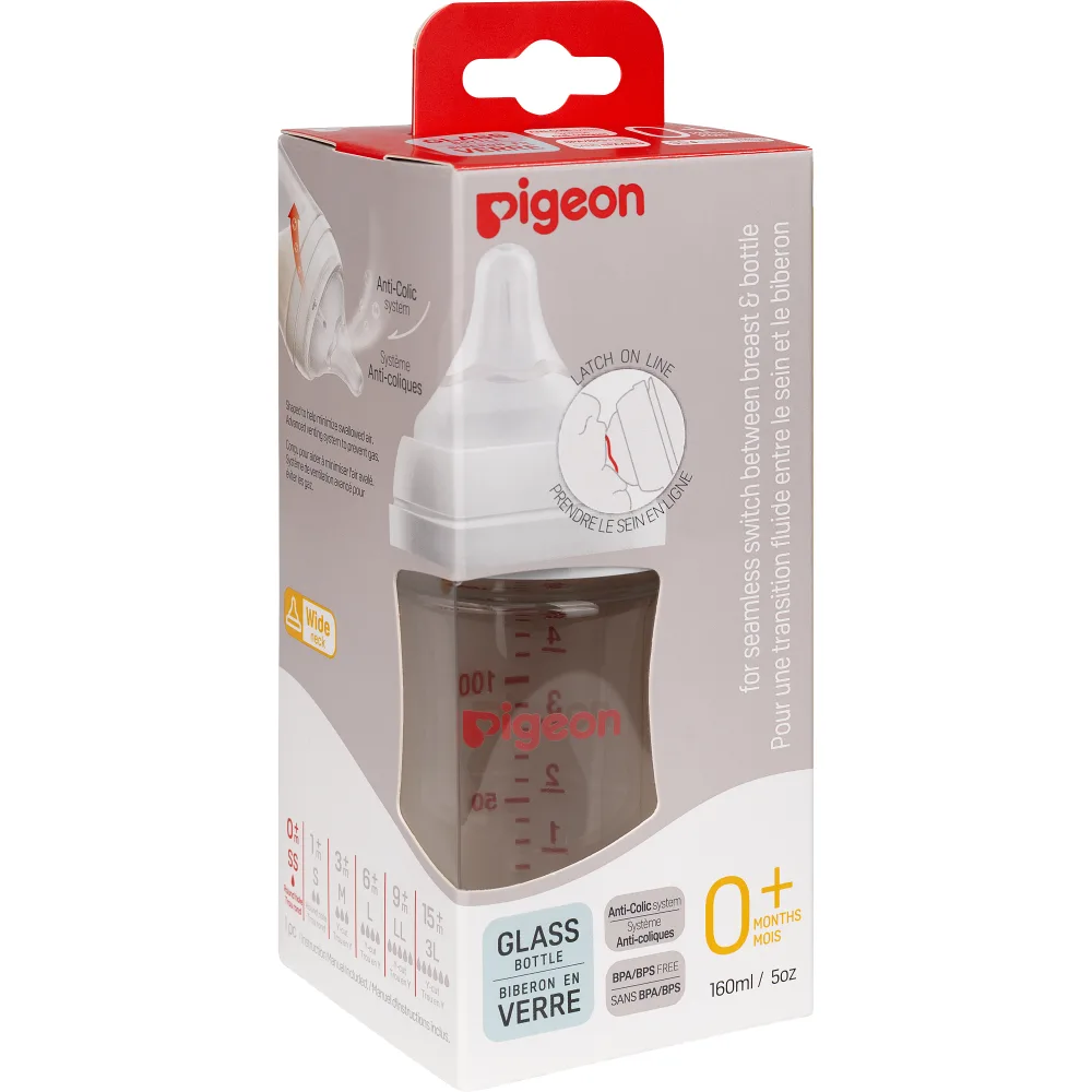 Pigeon Softouch Peristaltic Plus Glass Feeding Bottle 0+ 160 ml