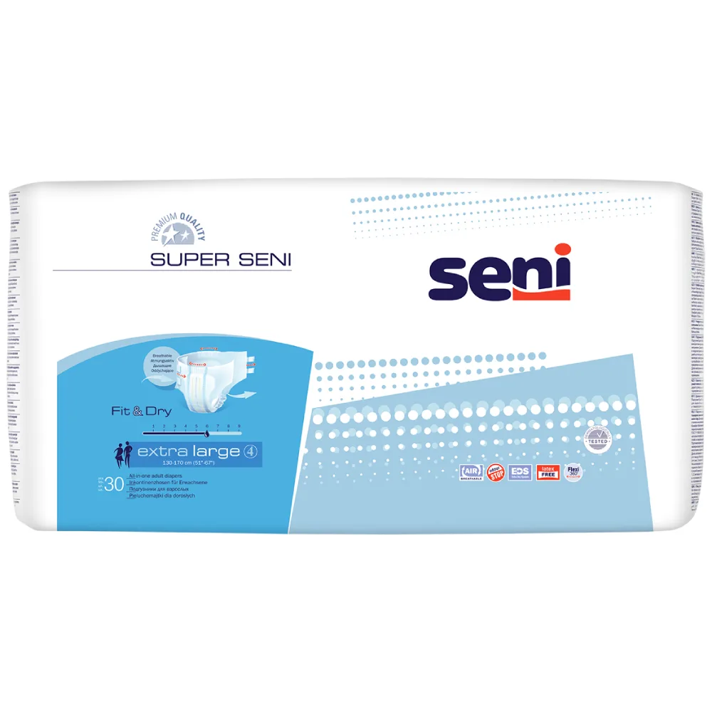 Seni Super Adult Diapers Size Extra Large Waist Circumference 130-170 cm 30 pcs