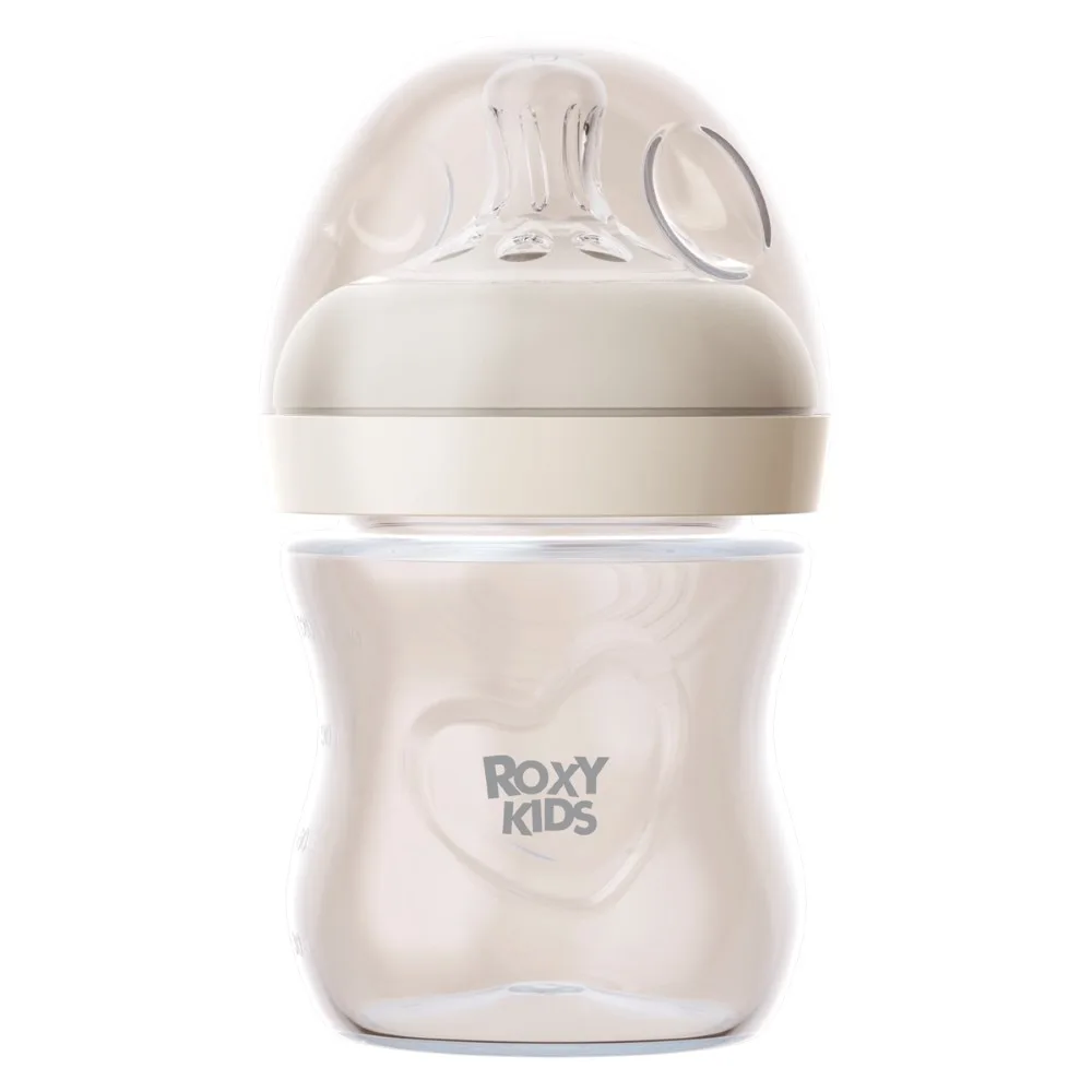 Roxy-kids feeding bottle with wide neck silicone nipple size S 0+ 120 ml/ivory