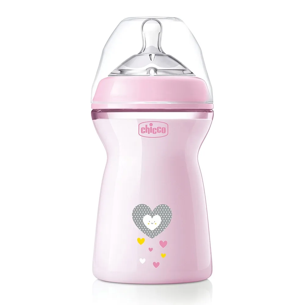 Chicco Natural Feeling Polypropylene Bottle + Silicone Nipple with Flexors 6+ 330 ml Pink