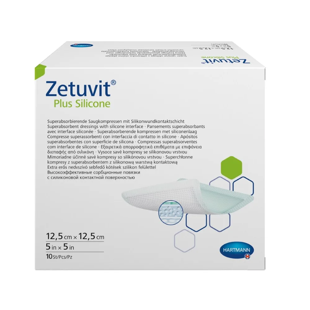 Zetuvit Plus Silicone Superabsorbent Dressing with Silicone Contact Layer Sterile 12.5x12.5 cm 10 pcs.