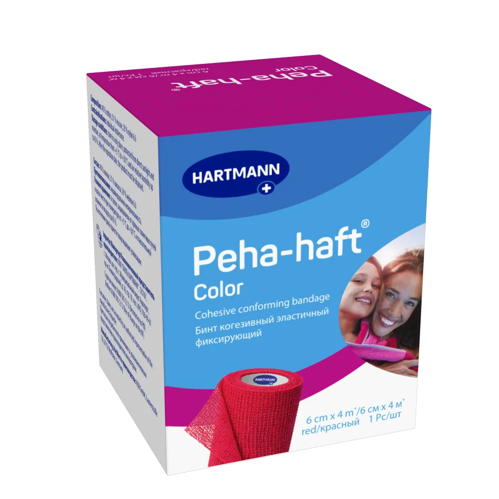 Peha-Haft Color Bandage 6 cm x 4 m/Red Cohesive Elastic Fixative
