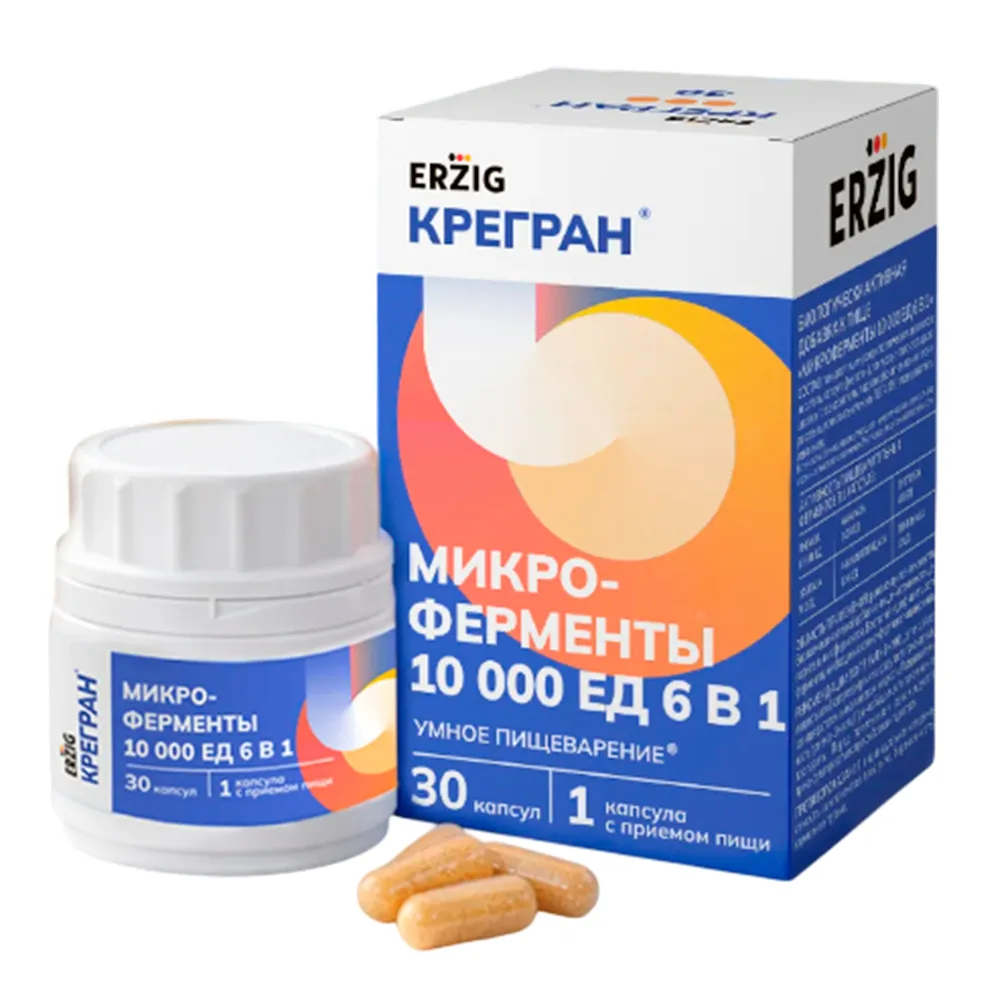Erzig Kregran Microenzymes 10000 IU 6 in 1 30 capsules 330 mg