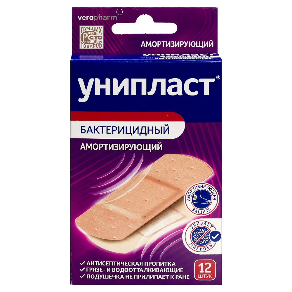 Uniplast adhesive plaster antibacterial cushioning 12 pcs.