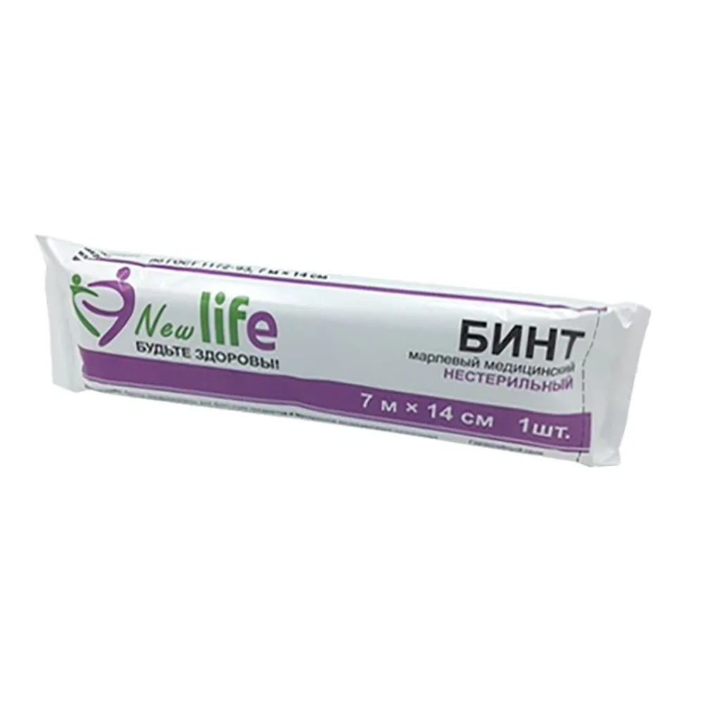 Non-sterile medical gauze bandage 7 m x 14 cm in individual packaging, GOST 1172-93, New Life