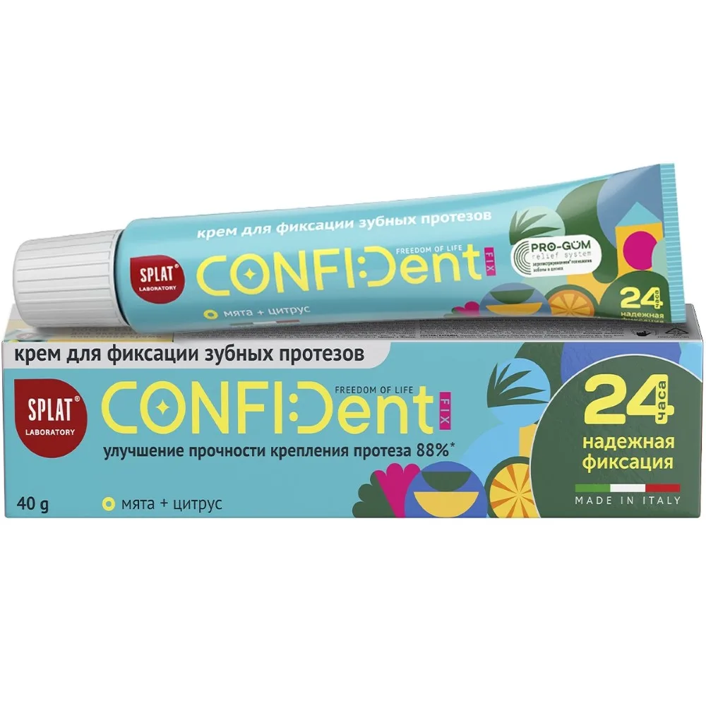 Splat Confident Fix Denture Adhesive Cream 40 g with Mint and Citrus Flavor
