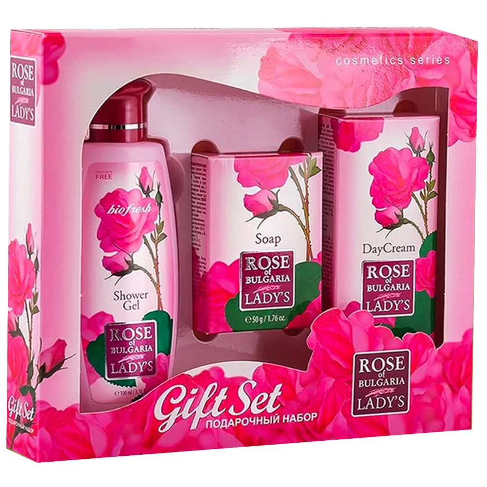 Rose of Bulgaria gift kit / natural cosmetic soap 50 g + shower gel 100 ml + day cream 30 ml
