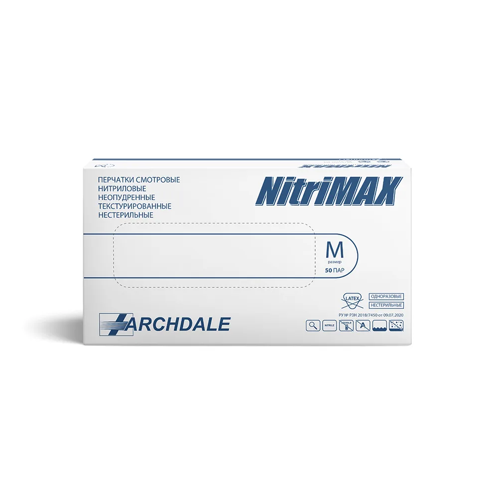 Archdale Nitrimax Non-Sterile Powder-Free Textured Nitrile Examination Gloves M 50 pairs/White