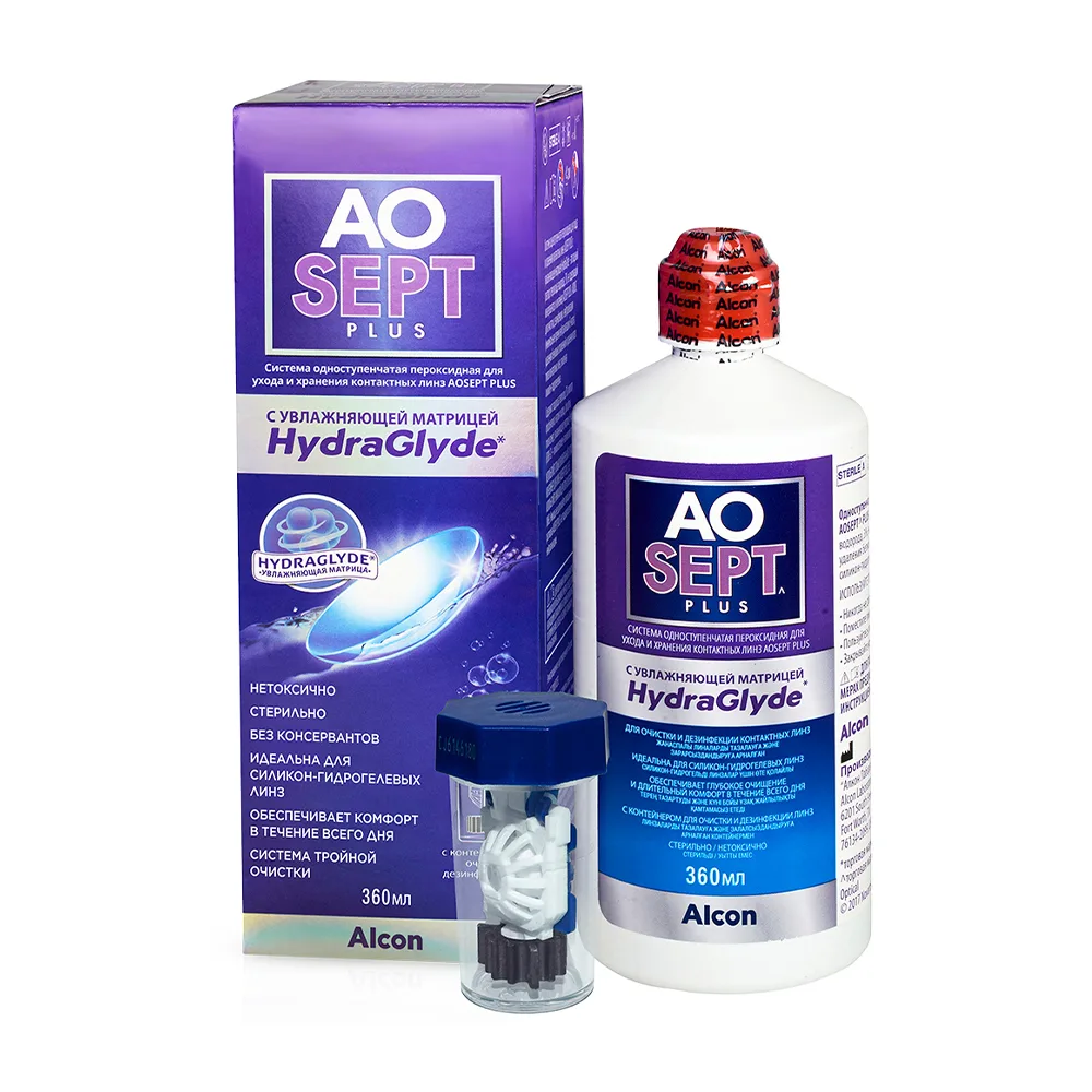 Aosept Plus One-Step Peroxide Contact Lens Care and Storage System with Hydraglyde Moisture Matrix 360 ml
