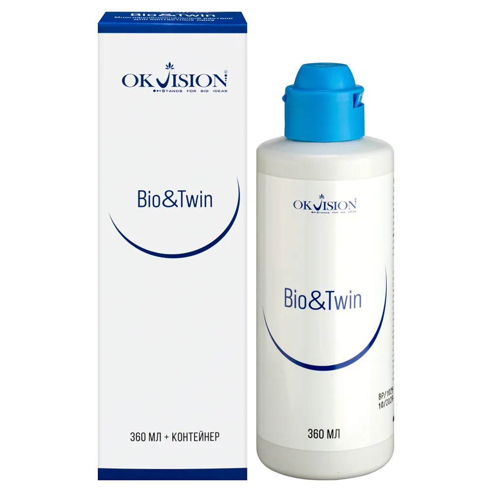 Okvision bio&amp;twin multifunctional solution for care and storage of contact lenses 360 ml + case