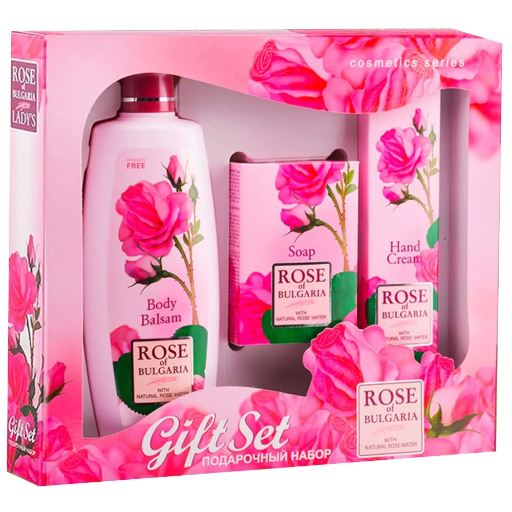 Rose of Bulgaria gift kit No. 4 /natural cosmetic soap 100 g + body lotion 330 ml + hand cream 75 ml/