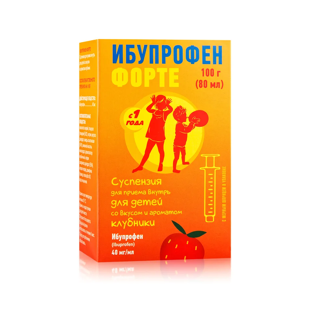 Ibuprofen Forte 40 mg/ml suspension for oral use for children strawberry flavor 100 g + measuring syringe