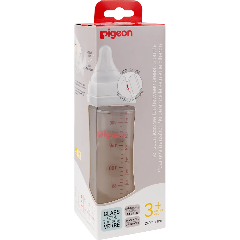 Pigeon Softouch Peristaltic Plus Glass Feeding Bottle 3+ 240 ml