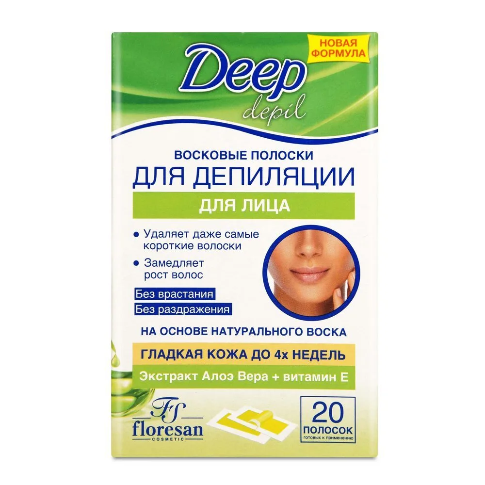 Floresan Deep Depil Wax Strips for Facial Hair Removal with Aloe Vera 20 pcs.