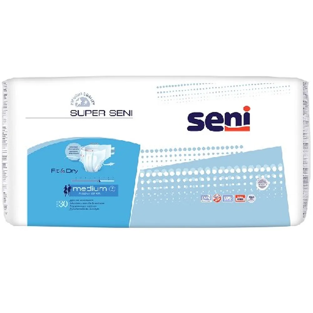 Seni Super Adult Diapers Size Medium Waist Circumference 75-110 cm 30 pcs