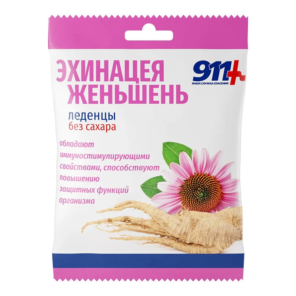 911 Your Rescue Service Echinacea Ginseng Candies with Vitamin C Sugar-Free Candies 2.5 g 50 g