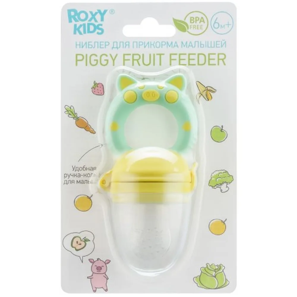 Roxy-kids nibler for complementary feeding piggy fruit feeder 6+/mint+yellow