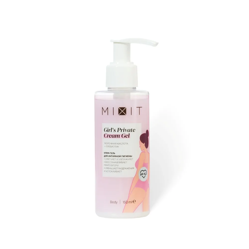 Mixit Cream-Gel for Intimate Hygiene with Lactic Acid, Prebiotic, and Natural Plant Extracts Soothing 150 ml