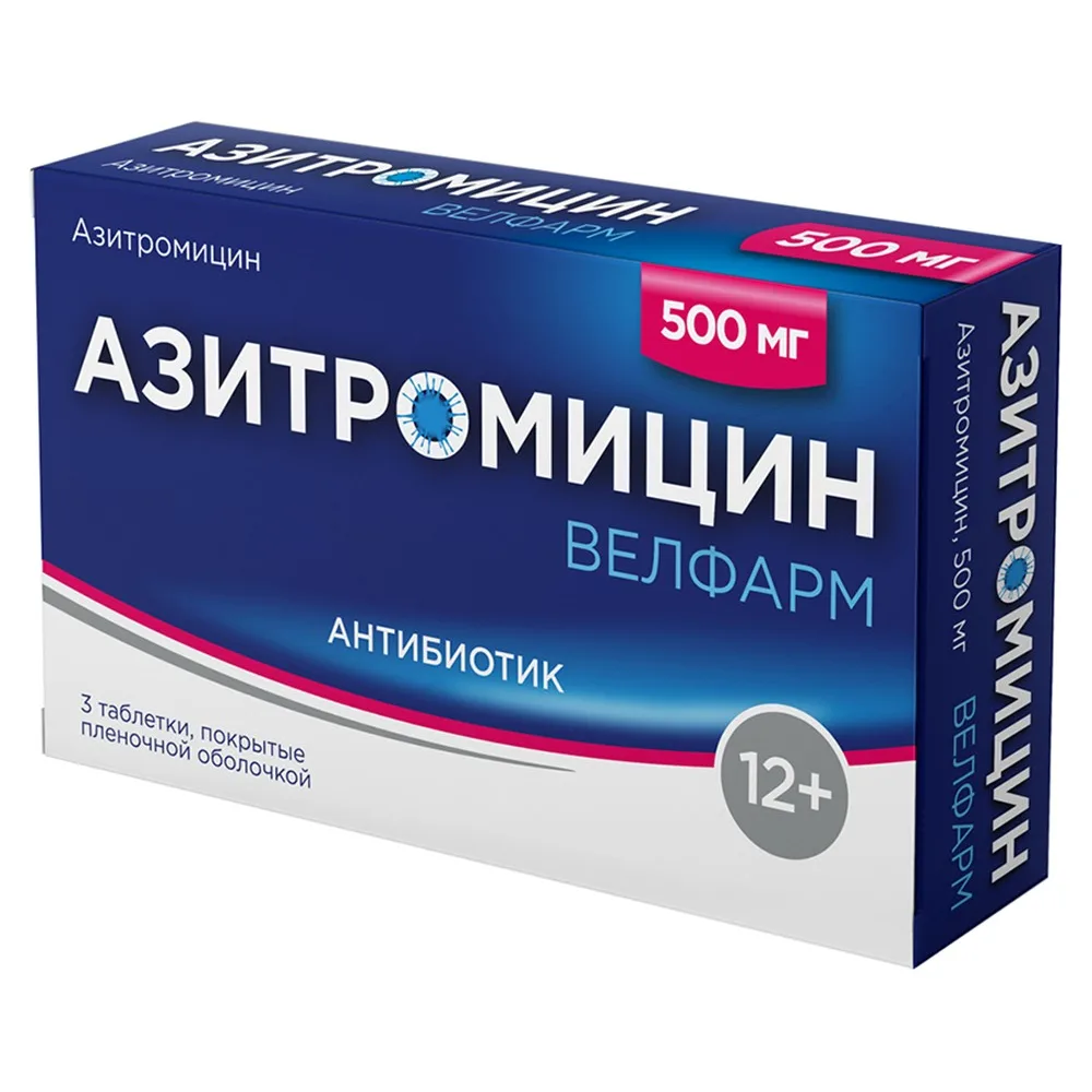 Azithromycin Velfarm 500 mg 3 tablets coated in film blister